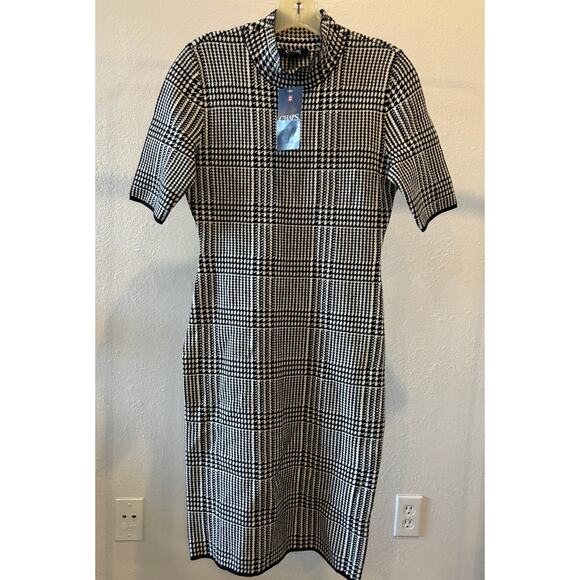 CHAPS Sheath Dress Womens Size Small Plaid White Black Preppy Academia Workwear - Picture 1 of 4